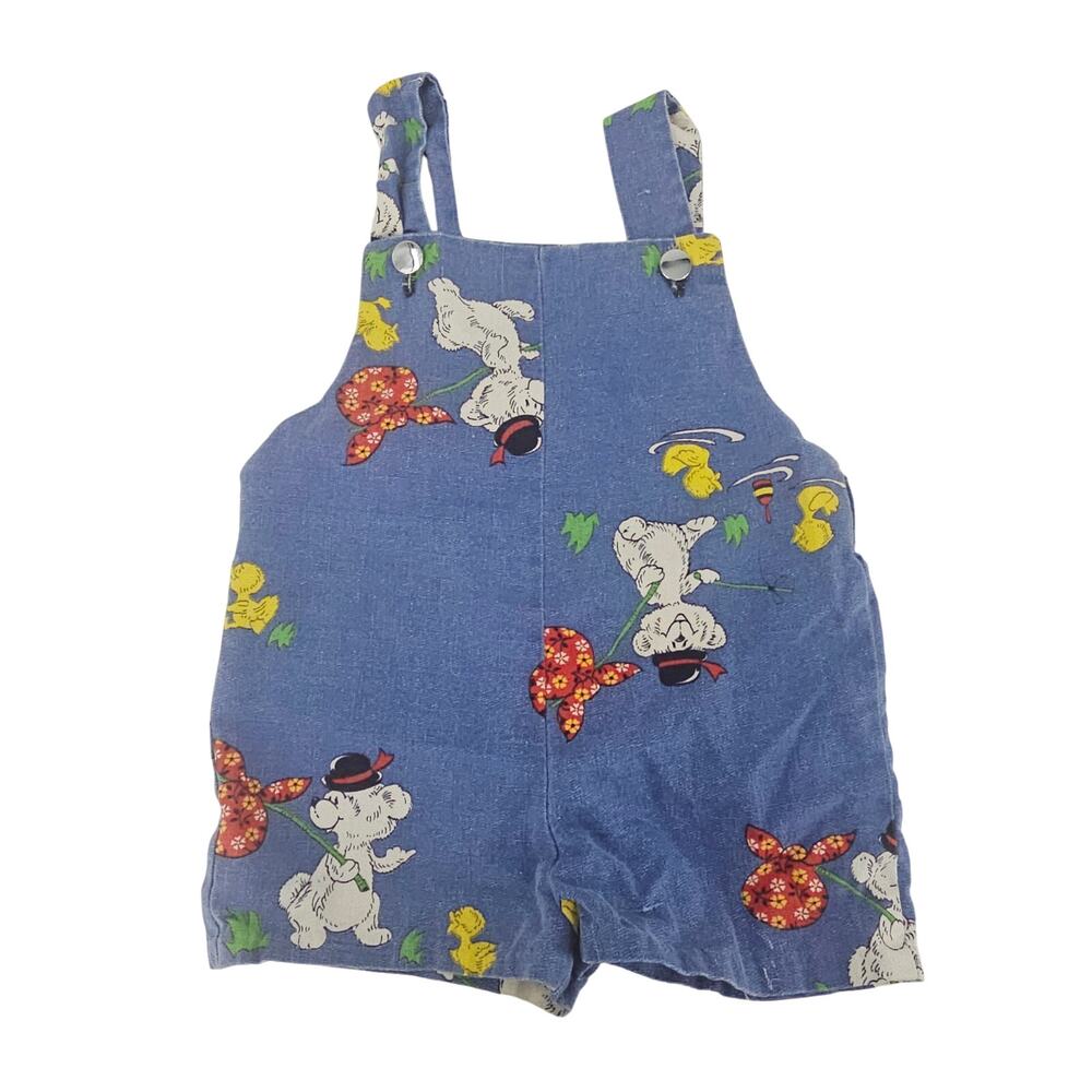 Vintage 70's Holly Hobby Denim Print Overall Bib Shortalls Toddler Girl 4T 4028